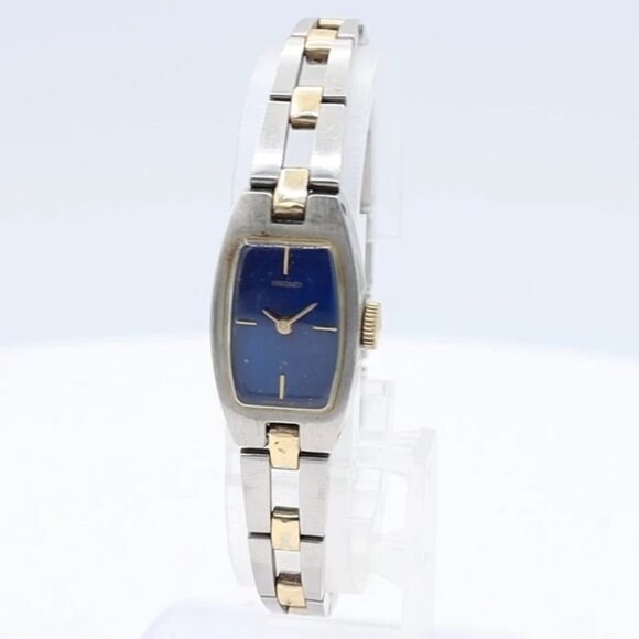 Vintage Accessories - Vintage Seiko Blue Sunburst Two Tone Ladies Mechanical Wristwatch Gold Tone